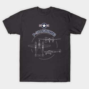 P-38 Lightning USAF Warbird Plane WW2 Airshow T-Shirt T-Shirt